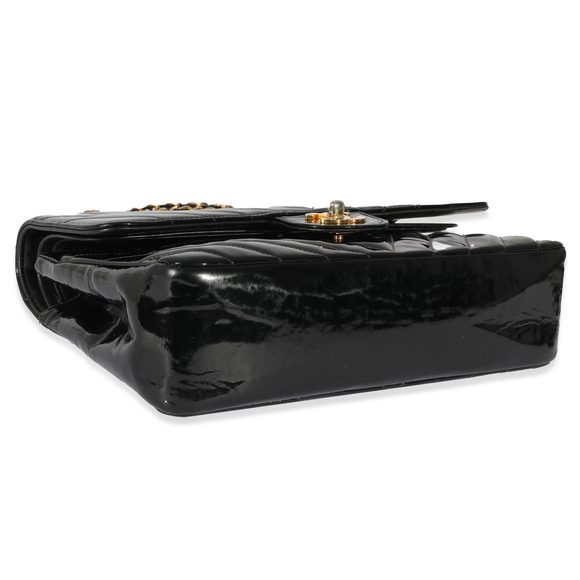 Chanel Vintage Black Patent Chevron Medium Flap Bag - Picture 6 of 8
